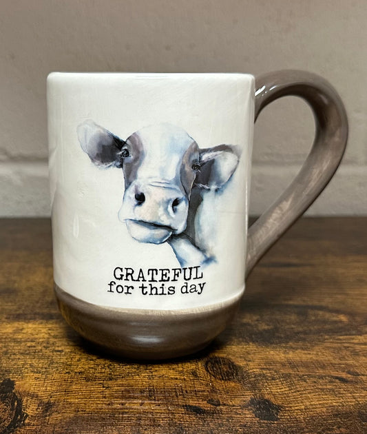 Ceramic "Grateful For This Day" Cow Mug