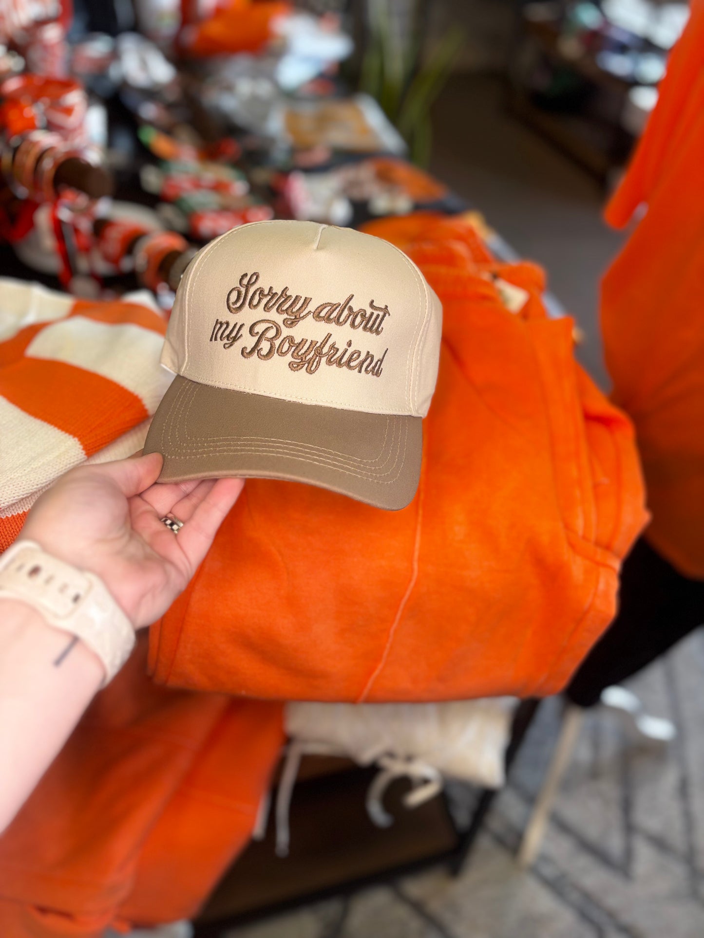 Sorry About My Boyfriend Embroidered Trucker Hat