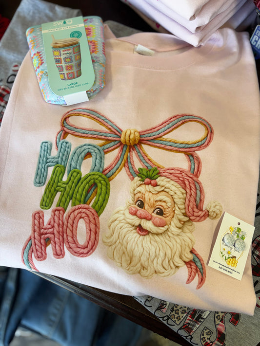 Santa Faux Yarn Pink Crewneck