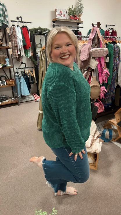 CHENILLE WAFFLE ROUND NECK SWEATER