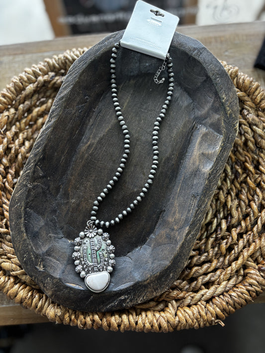 Cactus and Howlite Stone Necklace