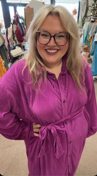 Purple Shirt Dress with Belt