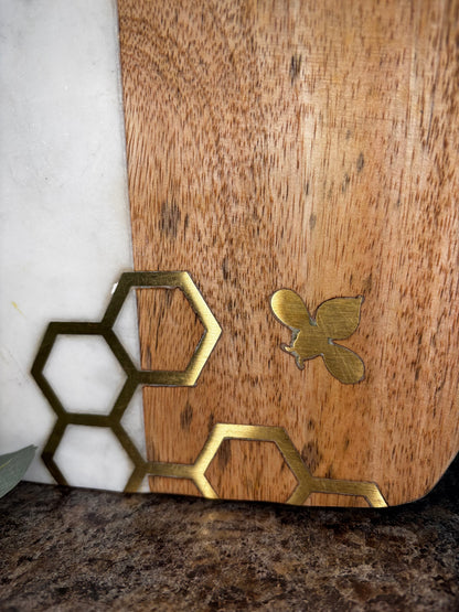 Bee and Honey Comb Marble/Wood Cutting Board