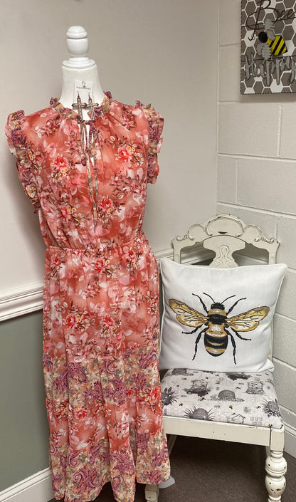 Floral Tiered Sun Dress with Tie Neckline