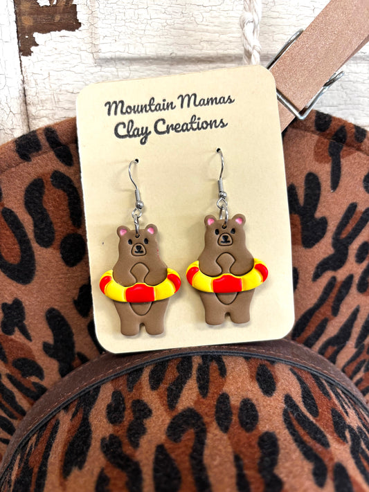 Floating Bear Dangle Clay Earrings