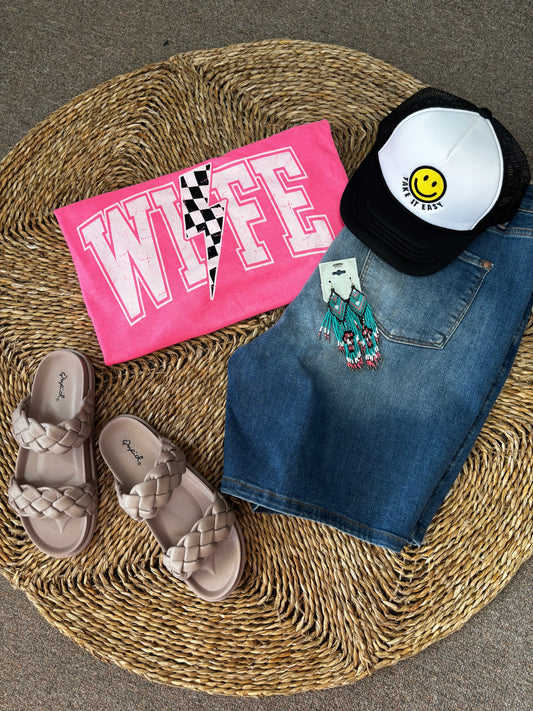 Wife Checkerboard Lightning Tee