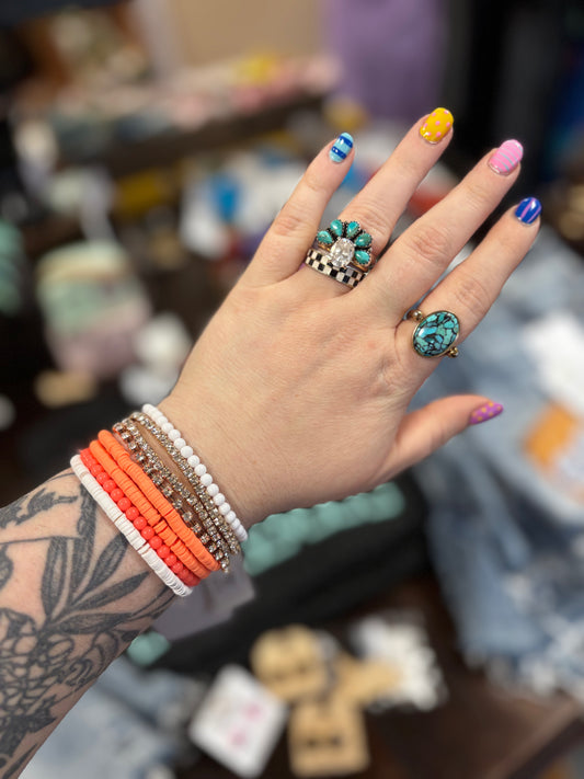 Orange White and Bling Bracelet Stack