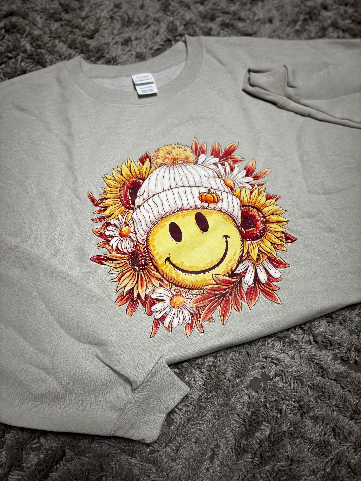 Floral Smiley in a Beanie Crew