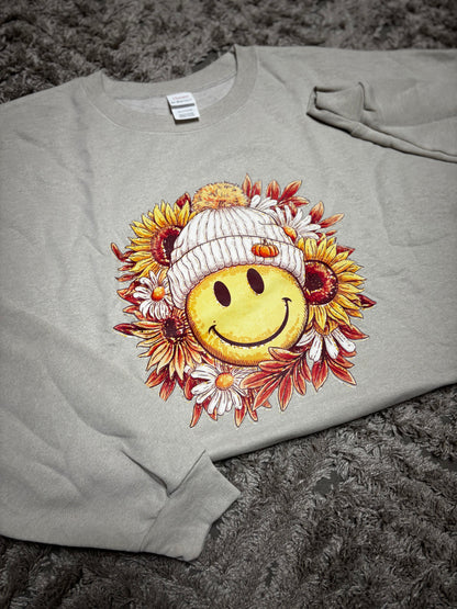 Floral Smiley in a Beanie Crew