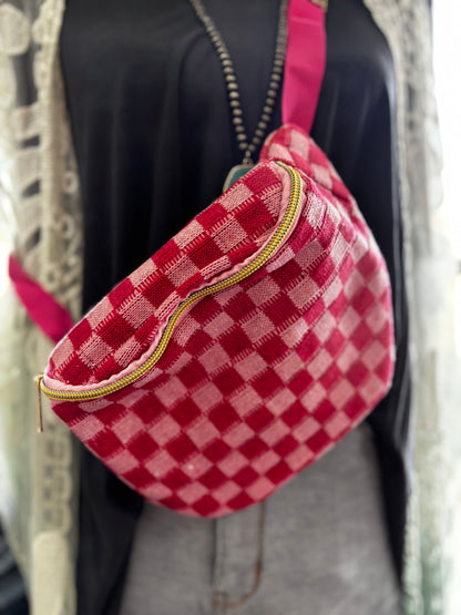 Checkered Knitted Belt Bag