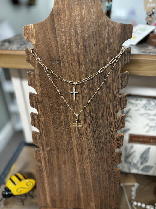 Double Cross Layered Necklace