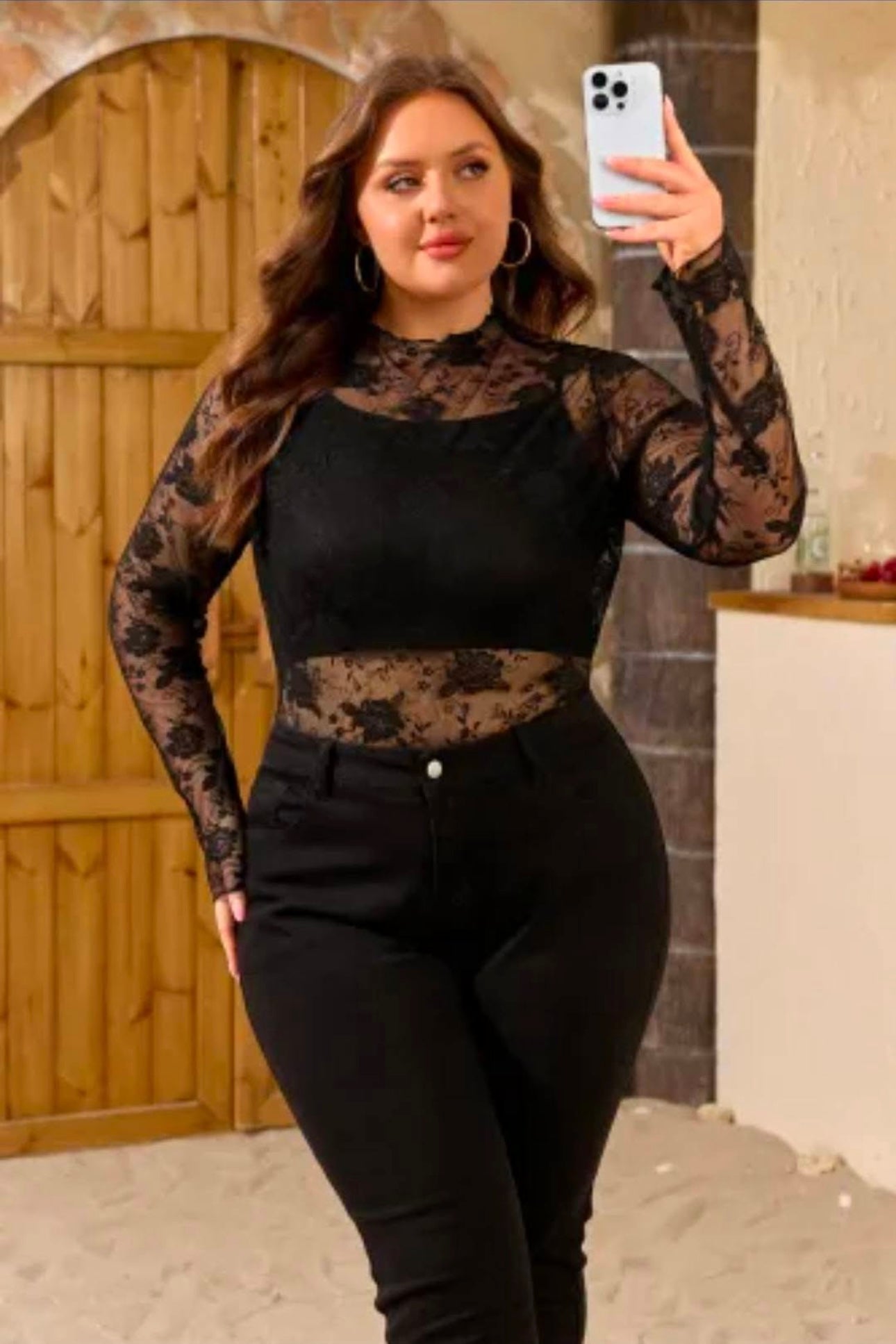Lace Long Sleeve Mesh Top PREORDER