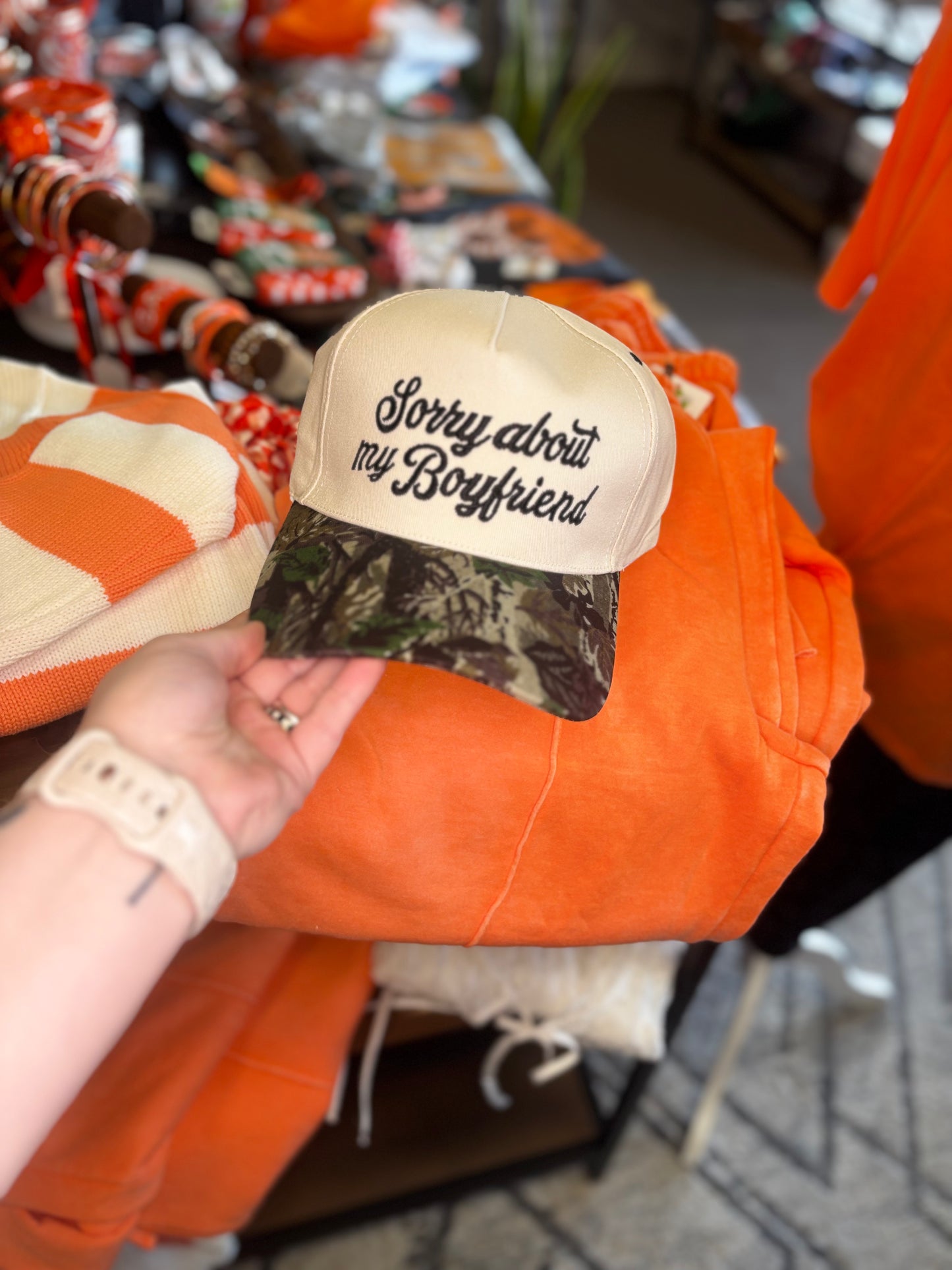 Sorry About My Boyfriend Embroidered Trucker Hat