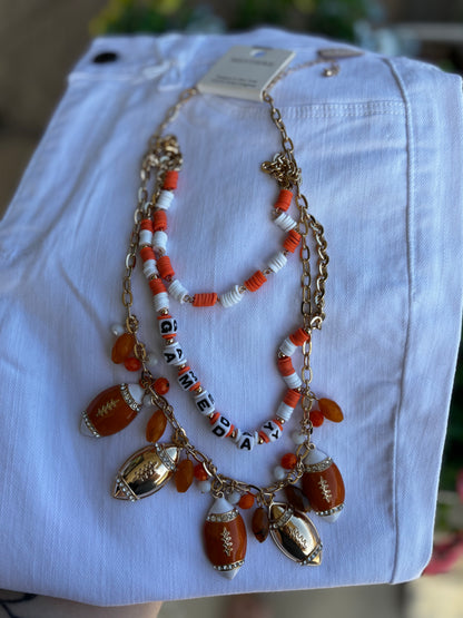 Gameday Charm Necklace - Orange and White