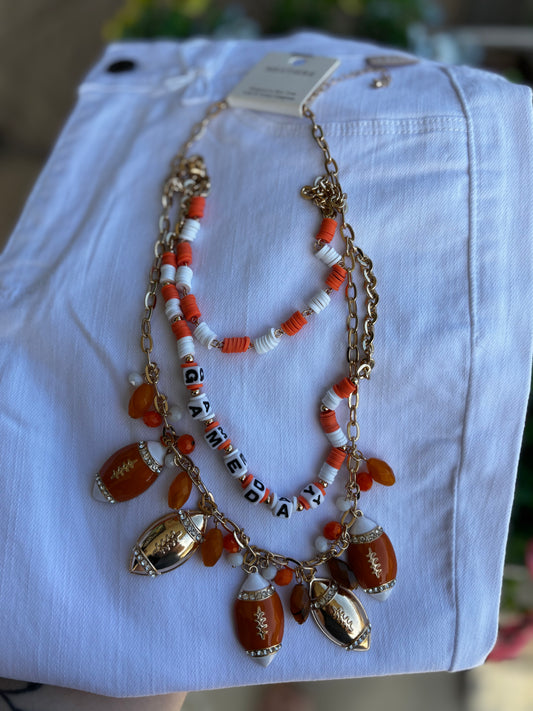 Gameday Charm Necklace - Orange and White