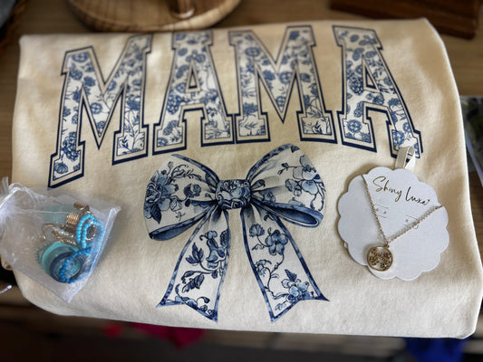 Mama Blue Floral CC Tee