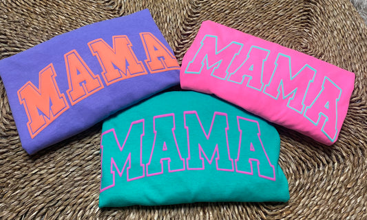 Neon Pink Comfort Color Puffy MAMA Tee