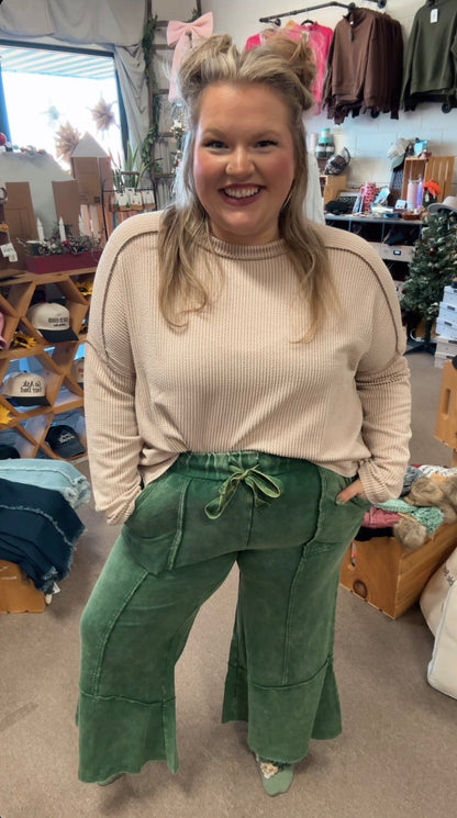 Exposed Seam Flare Hem Pants