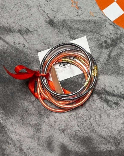 Orange and Silver Glitter Jelly Tube Bracelet Set