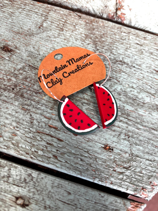 One in a Melon Clay Hoop Earrings