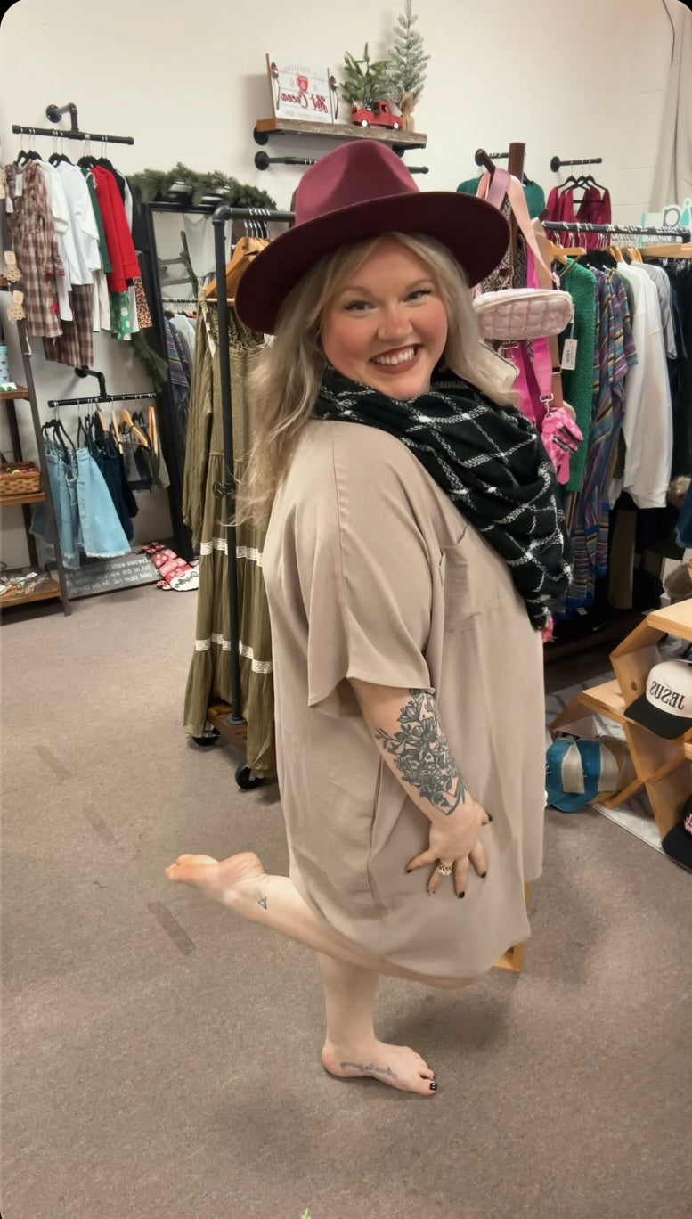 WOVEN AIRFLOW V NECK T SHIRT DRESS WITH POCKETS