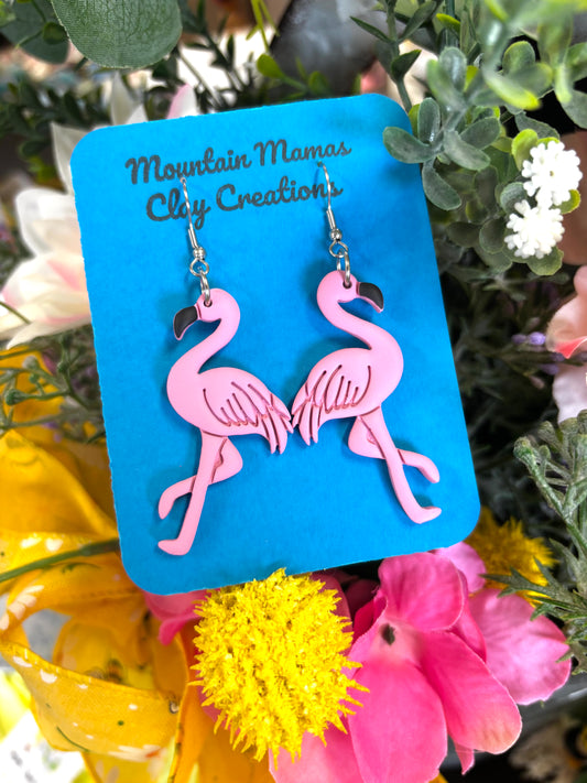Tropical Flamingo Dangle Clay Earrings