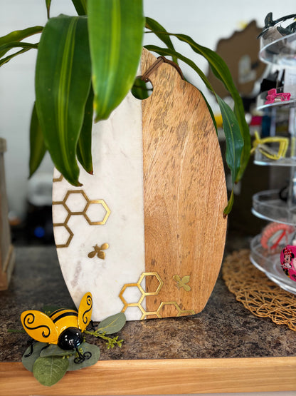 Bee and Honey Comb Marble/Wood Cutting Board