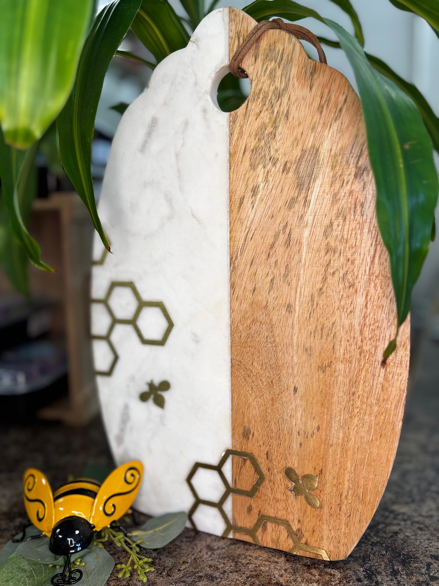Bee and Honey Comb Marble/Wood Cutting Board