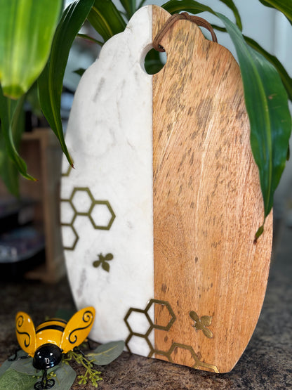 Bee and Honey Comb Marble/Wood Cutting Board