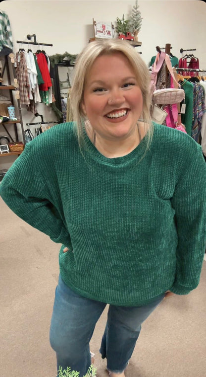 CHENILLE WAFFLE ROUND NECK SWEATER