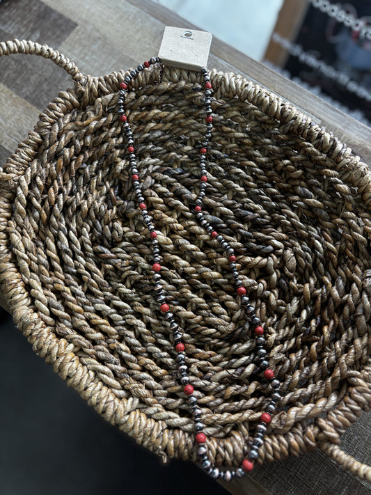Coppertone Orange Crackle Stone Long Necklace