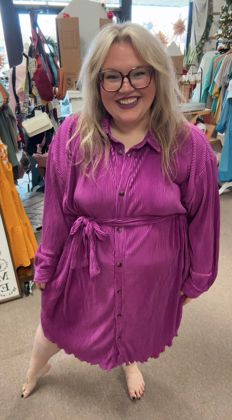 Purple Shirt Dress with Belt