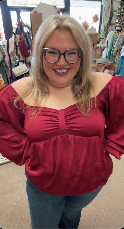 Burgundy Peplum Dress Top