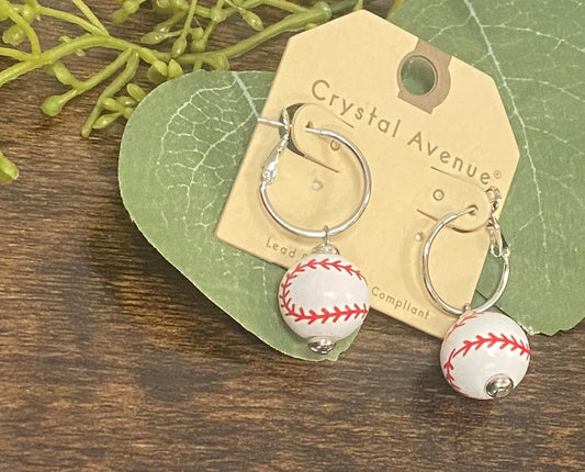 In the Ballpark Baseball Silvertone Hoop Earrings