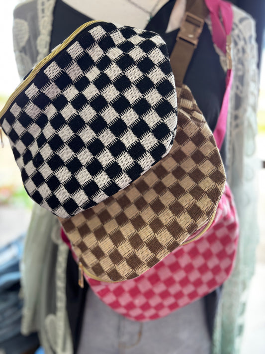Checkered Knitted Belt Bag