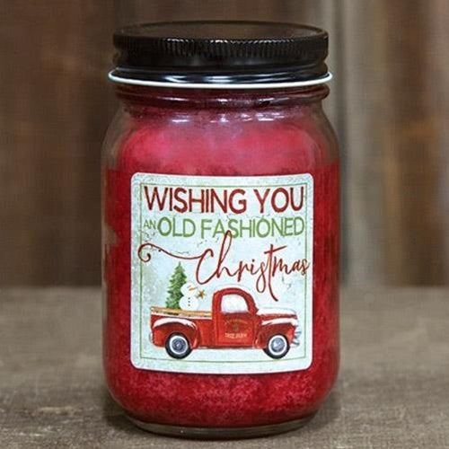 Hollyberry Jar Candle w/Red Truck, Old Fashioned Christmas