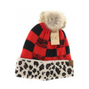 CC.Beanie Leopard/Buffalo Mixed Pom Beanie