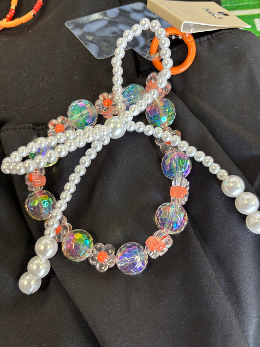 Coquette Cutie Orange & Pearl Beaded Bracelet Keychain