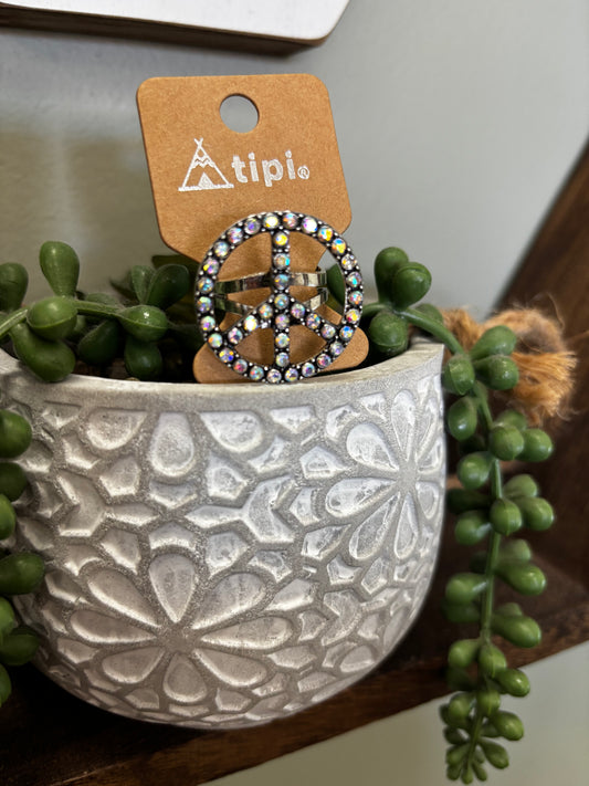 Starlit Peace Silvertone Cuff Ring