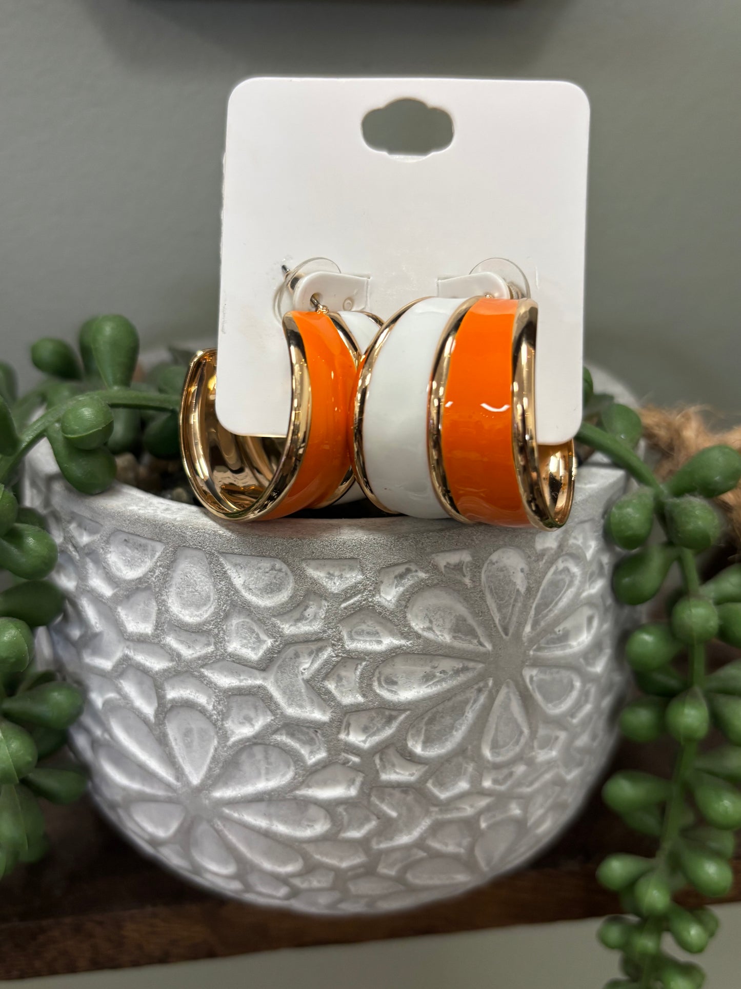 Bulky Orange and White Hoop Earrings