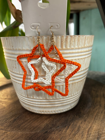 Orange and White Star Earrings