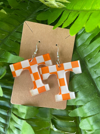 Checkerboard Power T Dangle Earrings