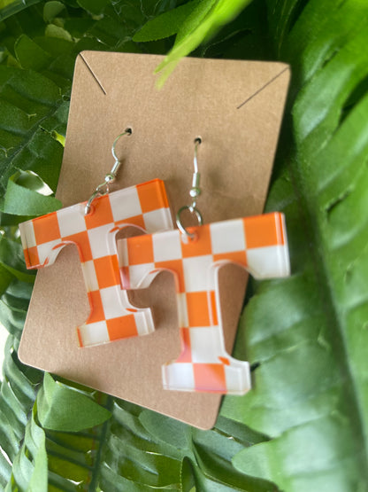 Checkerboard Power T Dangle Earrings