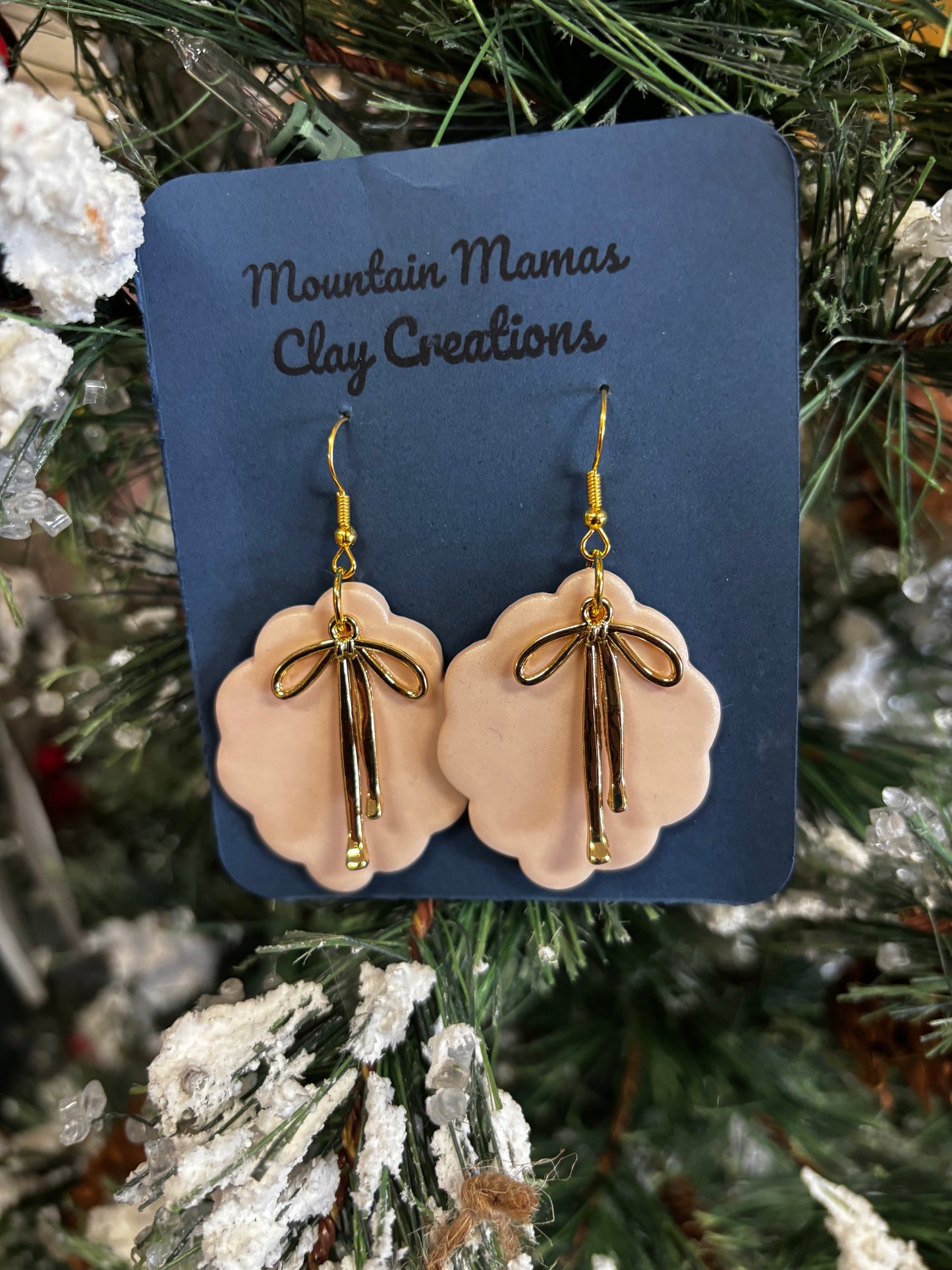 Clay with Bow Dangle Earrings