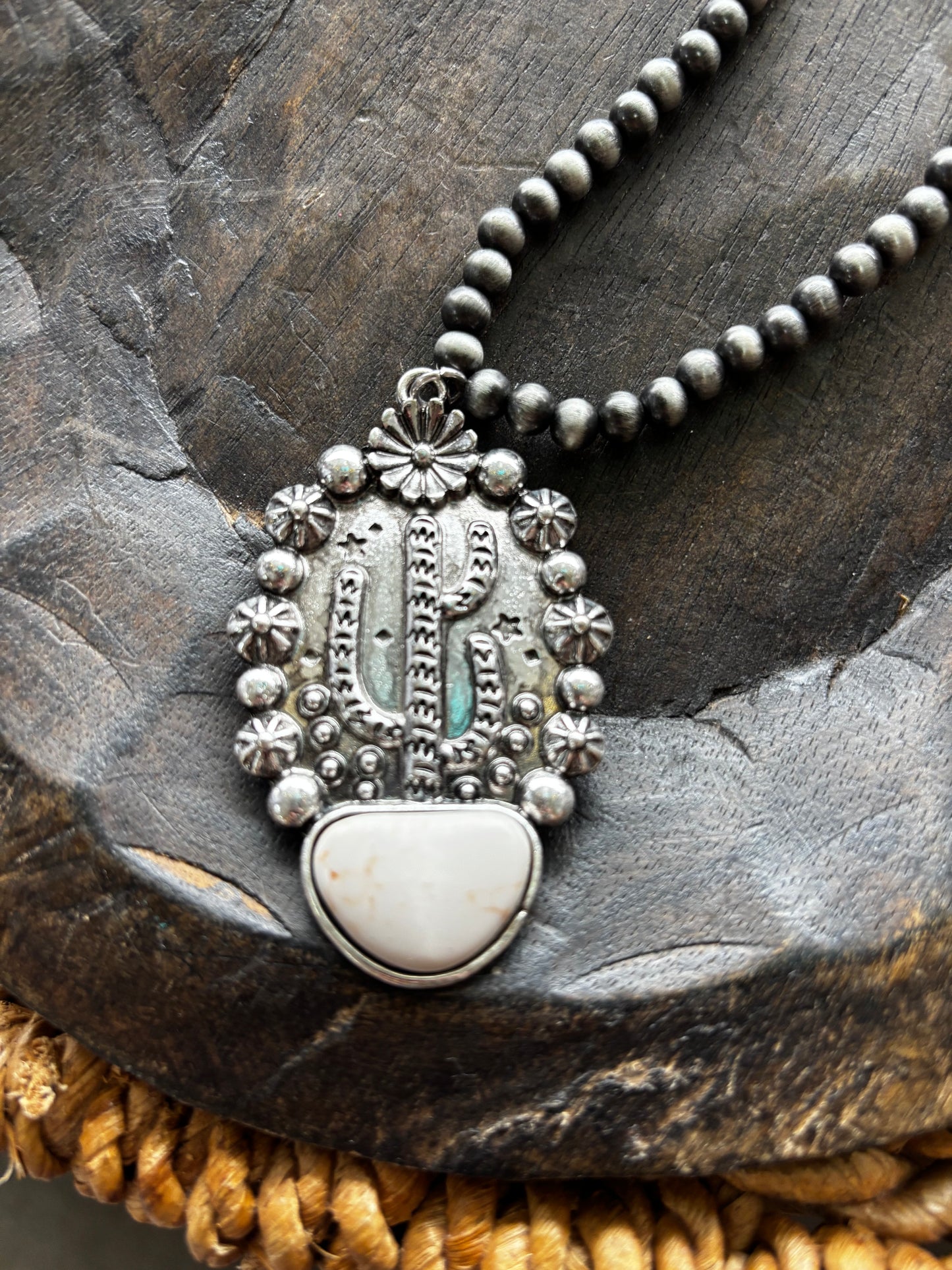 Cactus and Howlite Stone Necklace