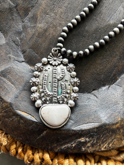 Cactus and Howlite Stone Necklace