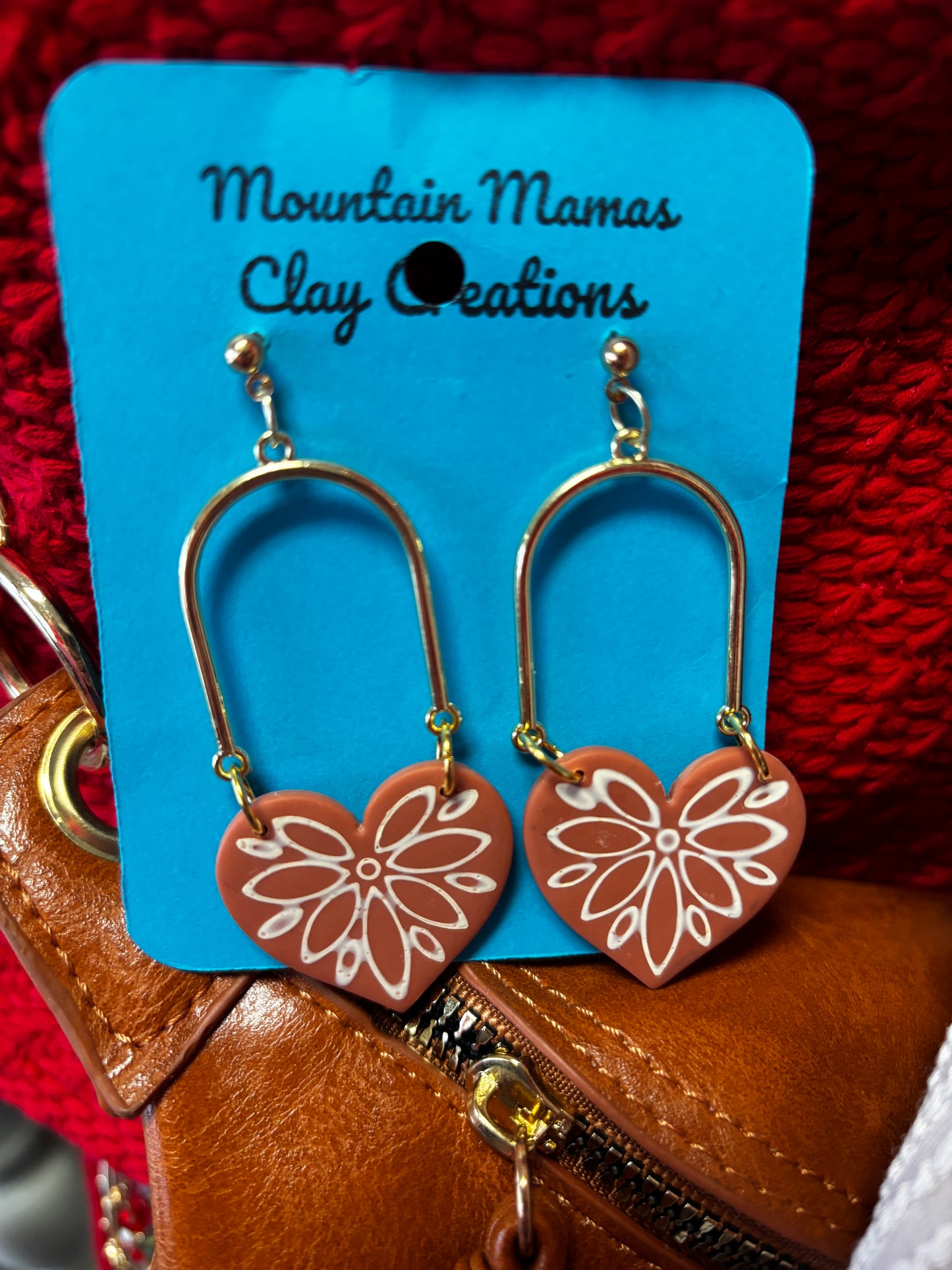 Terracotta Heart Dangle Clay Earring