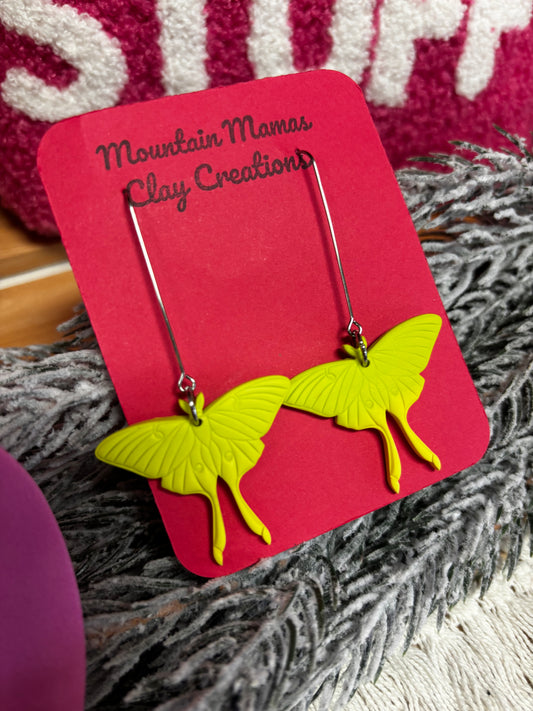 Moth on Long Hook Clay Earrings