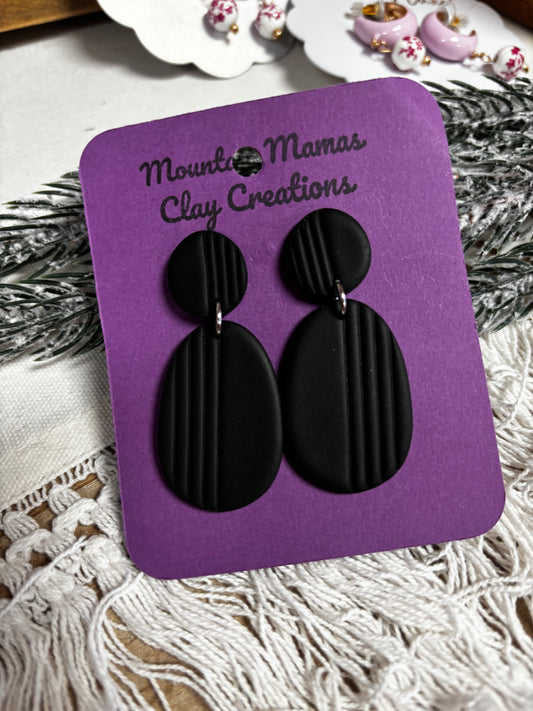 Black Line Dangle Clay Earrings