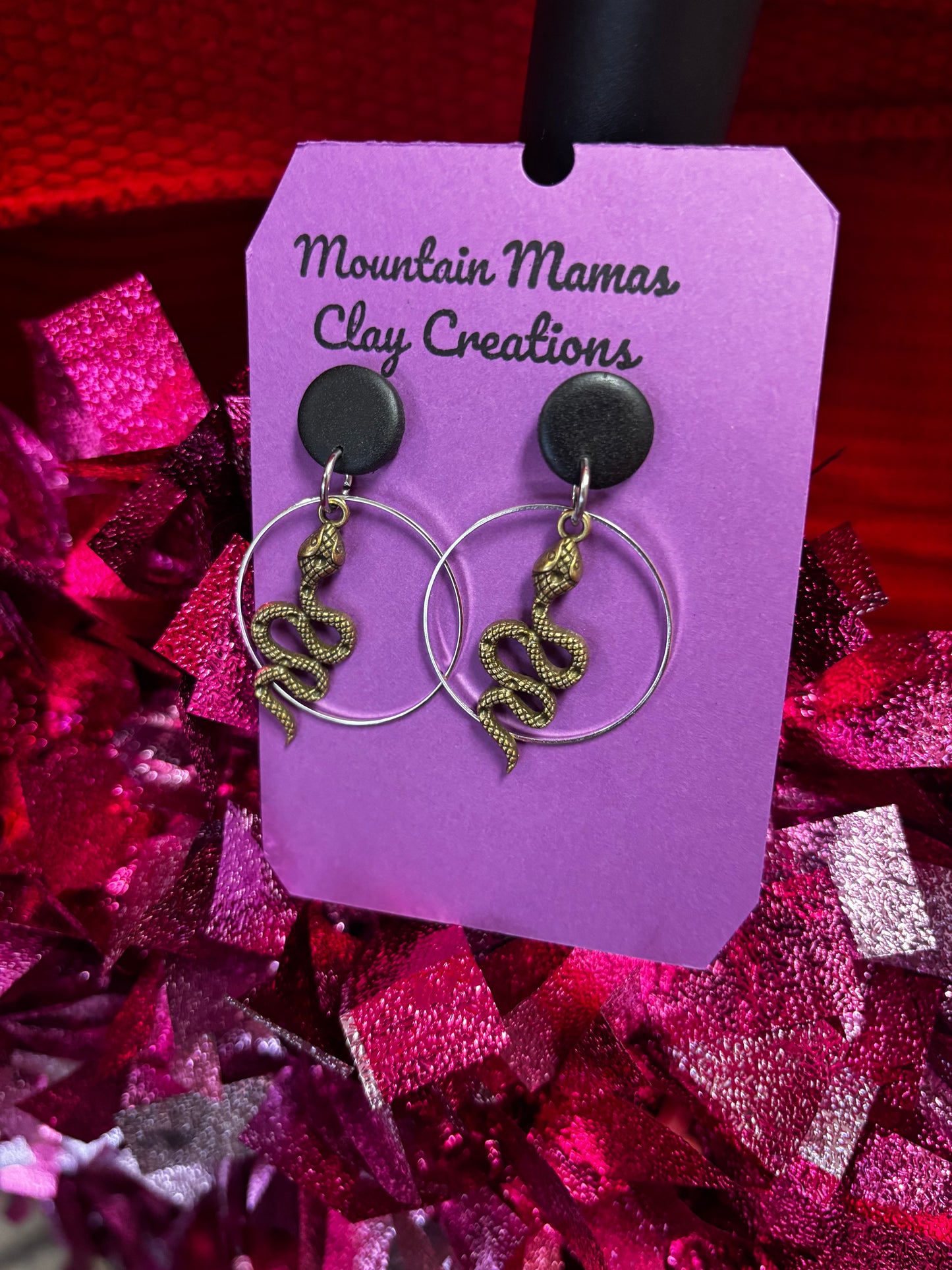 Snake Charm Dangle Clay Earrings